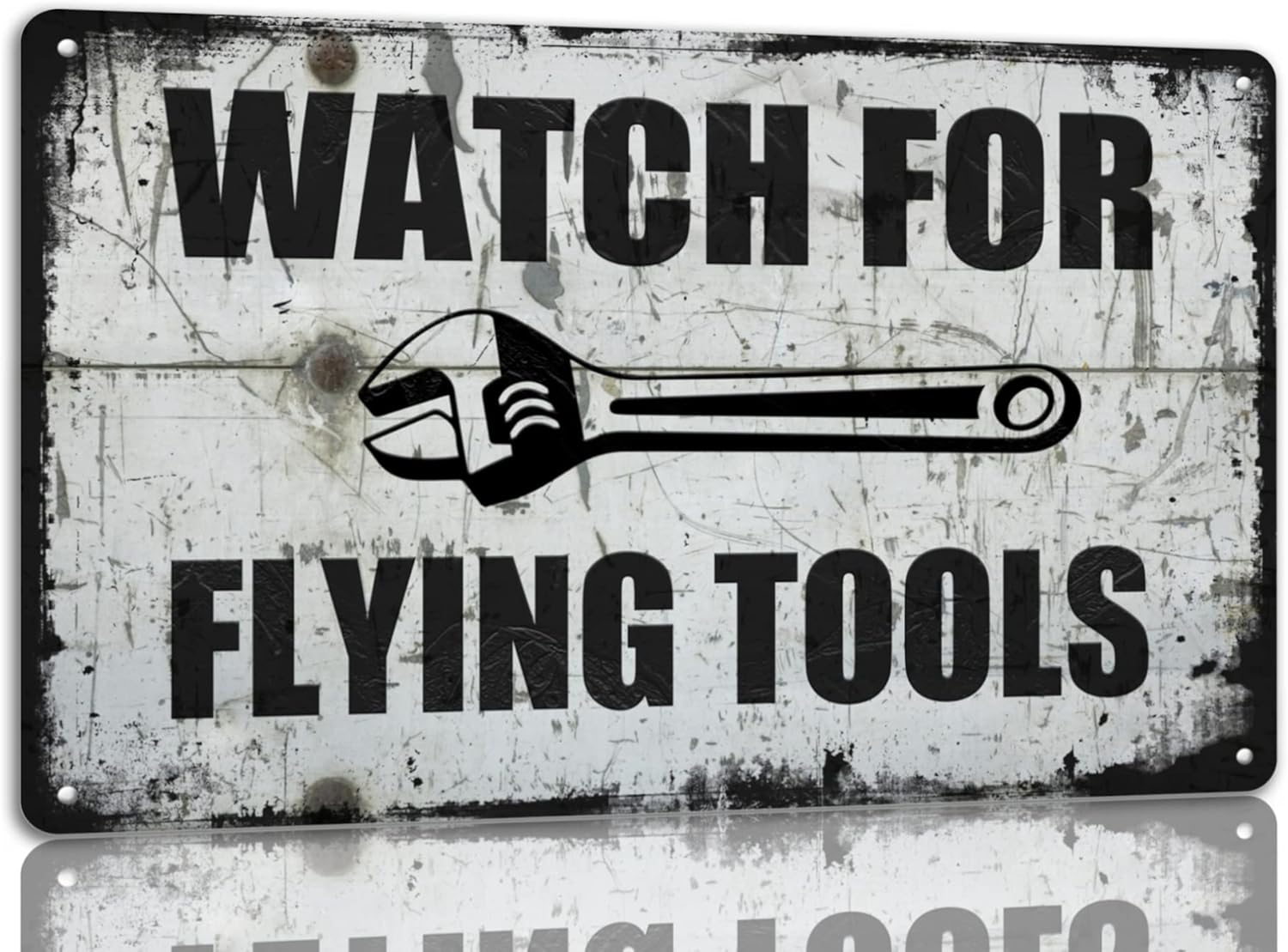 Workshop Tools Wall - Watch For Flying Tools Metal Tin