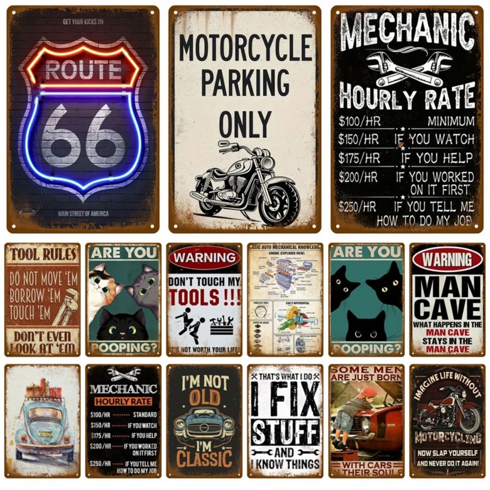 Vintage Retro Tin Signs Set -  - Tools For Motorcycle Workshop reseña y precio