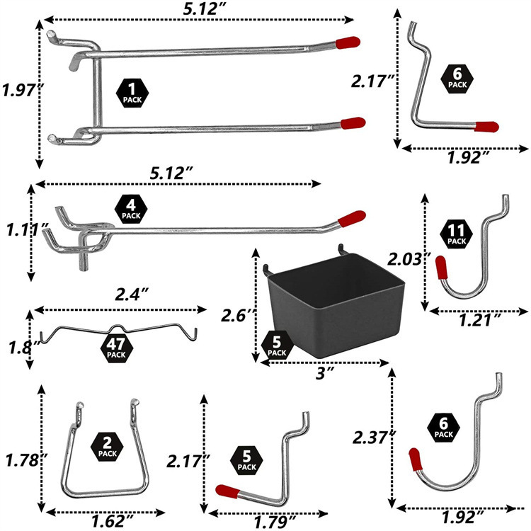 114 Pcs Pegboard Hooks Set Met - Workshop Tools Organizing reseña y precio
