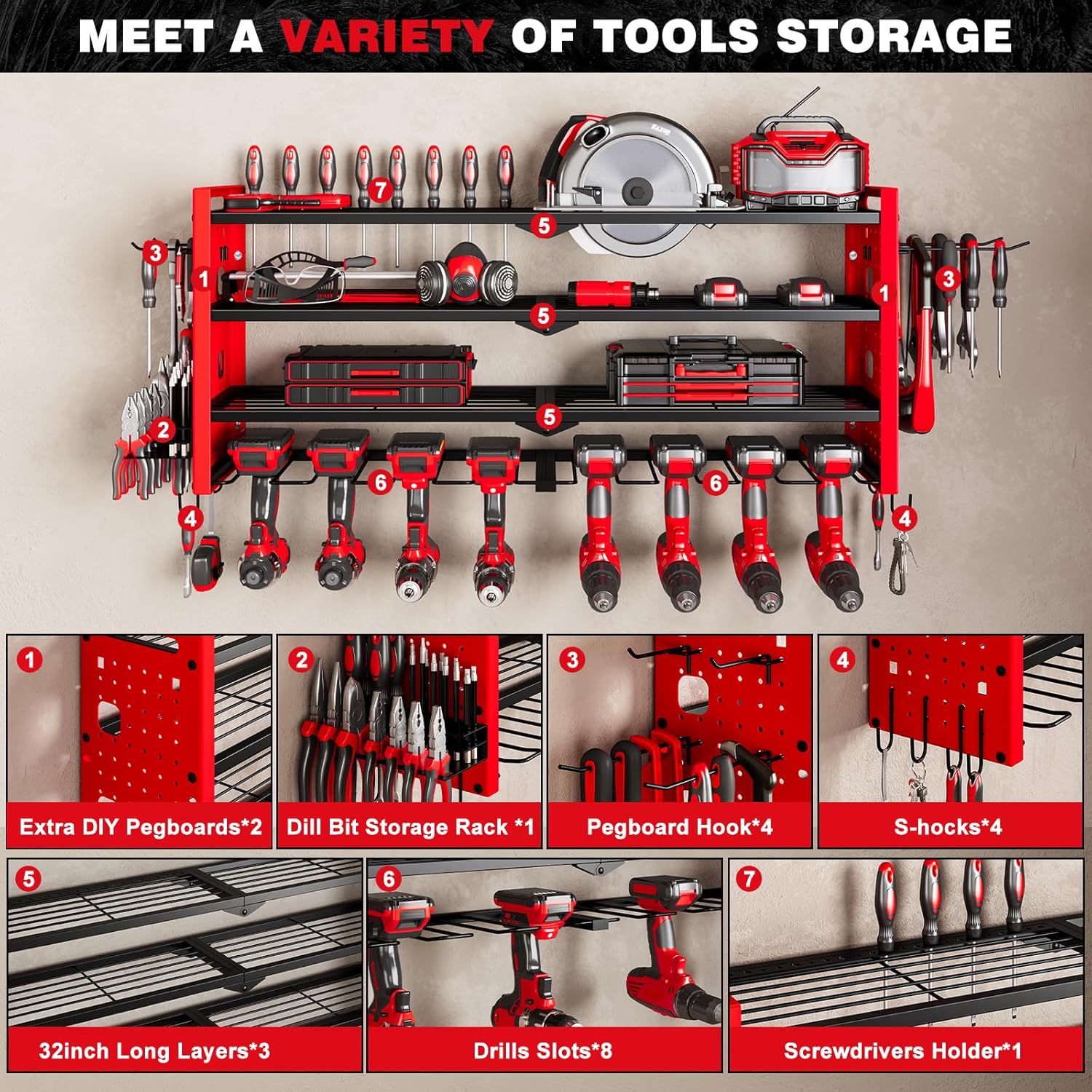 4-Layer Large Capacity Tool Ra - Workshop Tools Wall reseña y precio